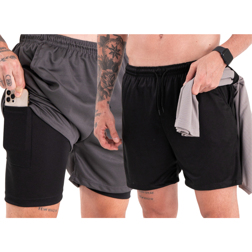 Kit 2 Bermuda Academia Térmica Short Masculino 2 em 1 com Compressão