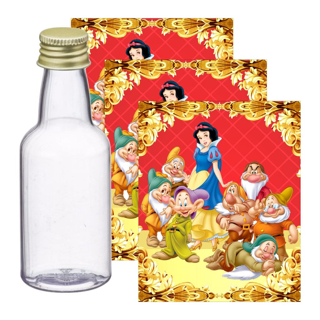 Adesivos para Garrafinha 50ml Branca de Neve - Pronto para ser aplicado, Decoração de Festa