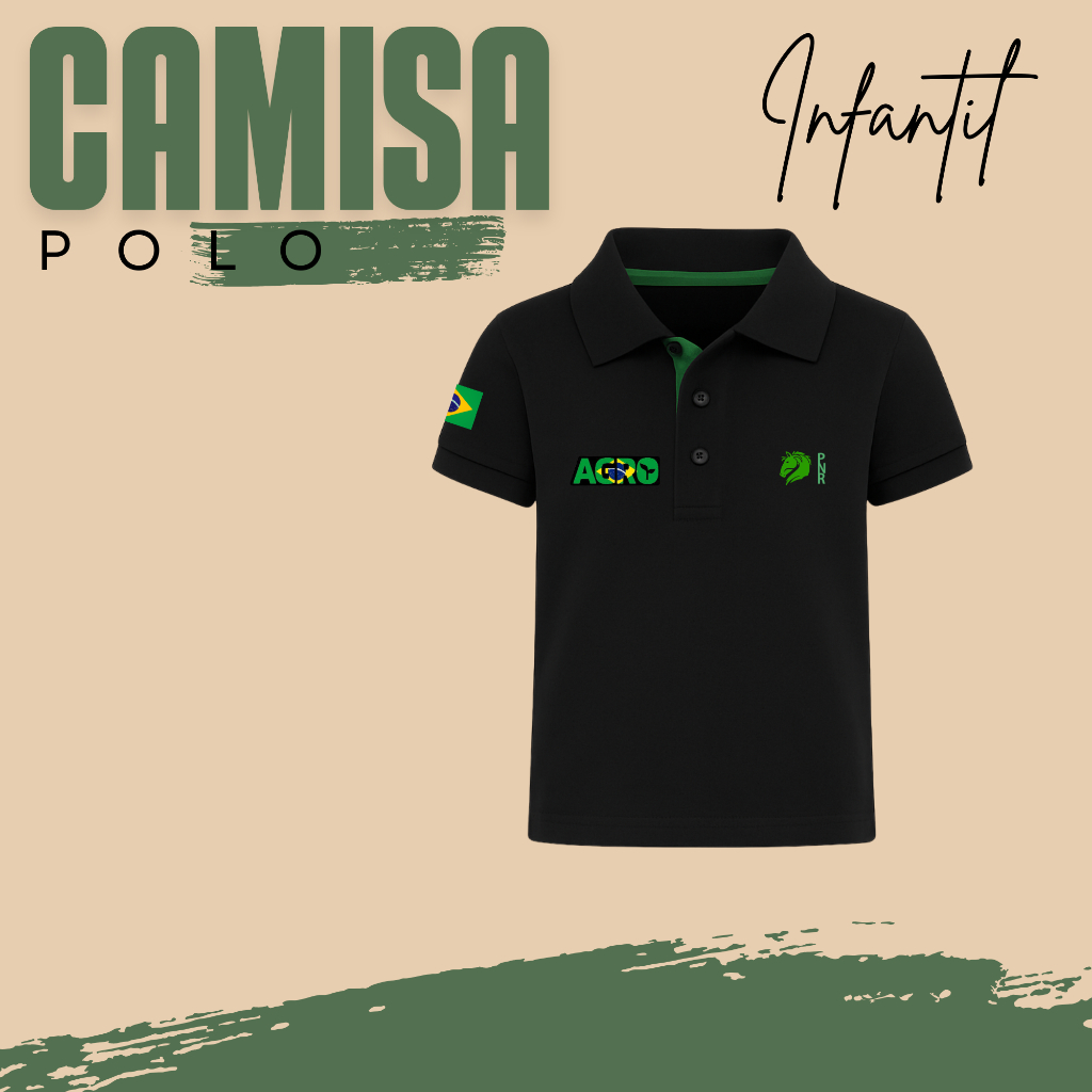 BLUSA INFANTIL UNISSEX POLO coleção AGRO PRODUTOR RURAL CAVALOS malha PIQUET PÉ NA ROÇA