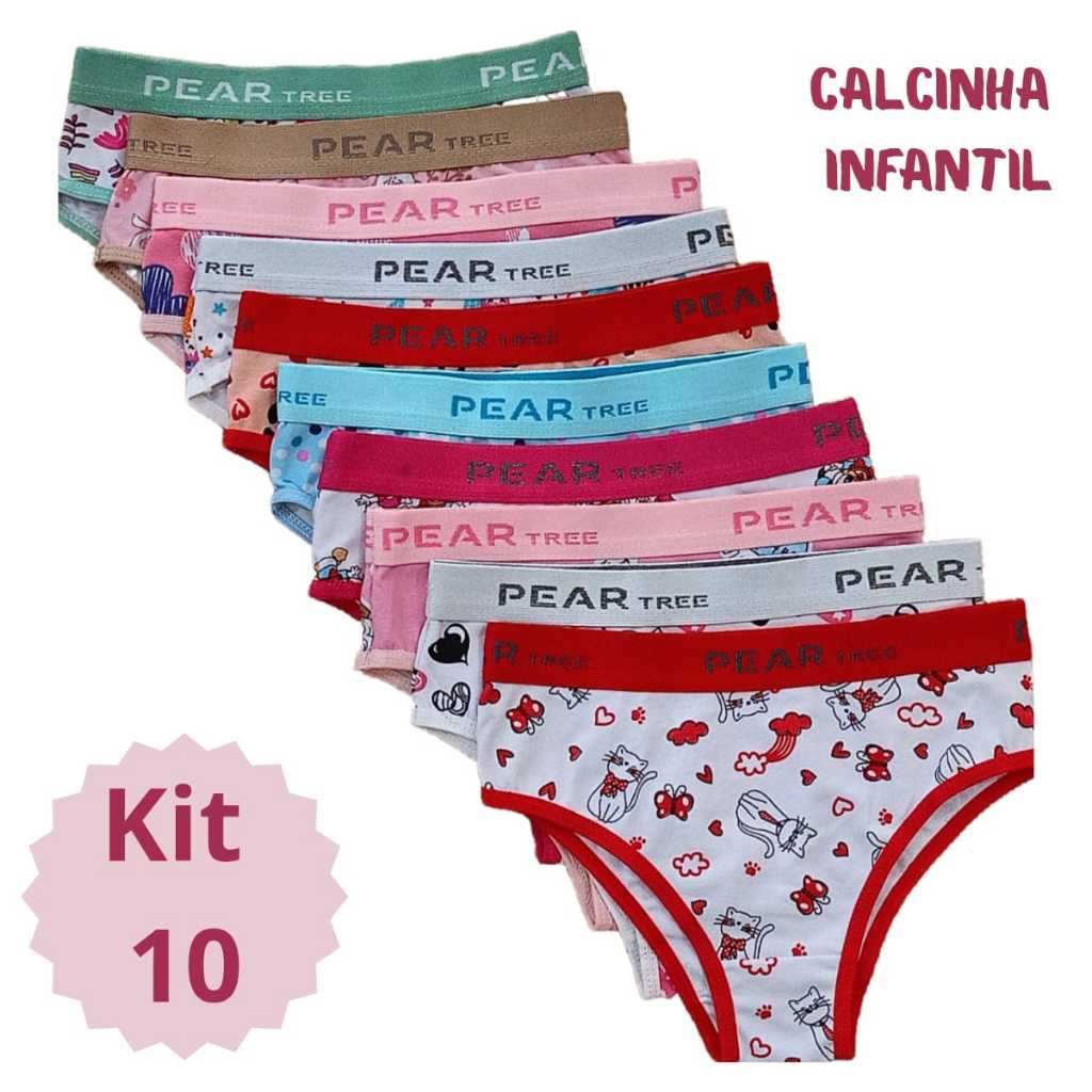 kit 10 ou 5 Calcinha Infantil de Algodão Menina Moça Elástico Exposto Com Forro100% Algodão em Oferta na Shopee