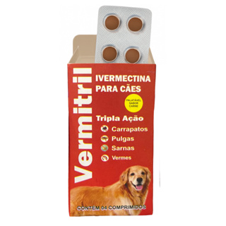 Vermitril - Anti Pulgas, carrapatos, sarnas e vermes -  4 Comprimidos mastigáveis para 15kg cada em Oferta na Shopee