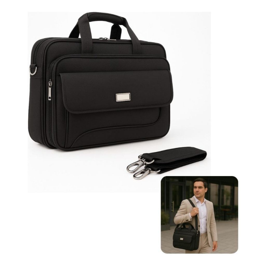 Pasta Maleta Executiva Maleta Impermeável Pu Notebook Documentos Transversal Reforçada Tiracolo Masculino Nylon 15/16/17