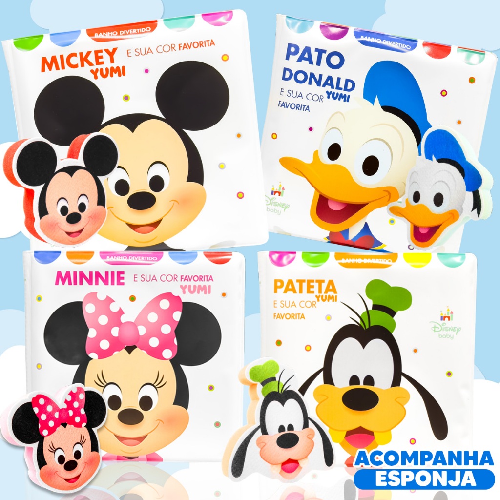 Coleção Livro De Banho Disney Baby: Mickey E Amigos Com Esponja Macia E Leitura Sensorial Para Bebês