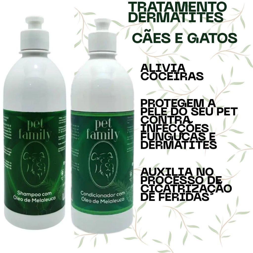 Shampoo + Condicionador Pet com Melaleuca | Anti Coceira, Dermatite e Fungos - 500ml