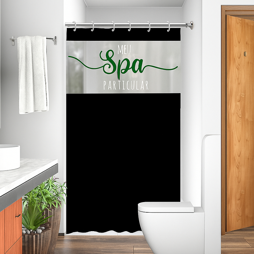 Cortina de Box c/ Visor Transparente Resistente Estampa Moderna Frases com Ganchos PVC Antimofo em Oferta na Shopee