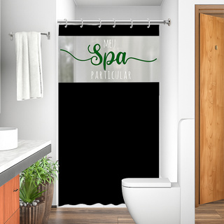 Cortina de Box c/ Visor Transparente Resistente Estampa Moderna Frases com Ganchos PVC Antimofo em Oferta na Shopee