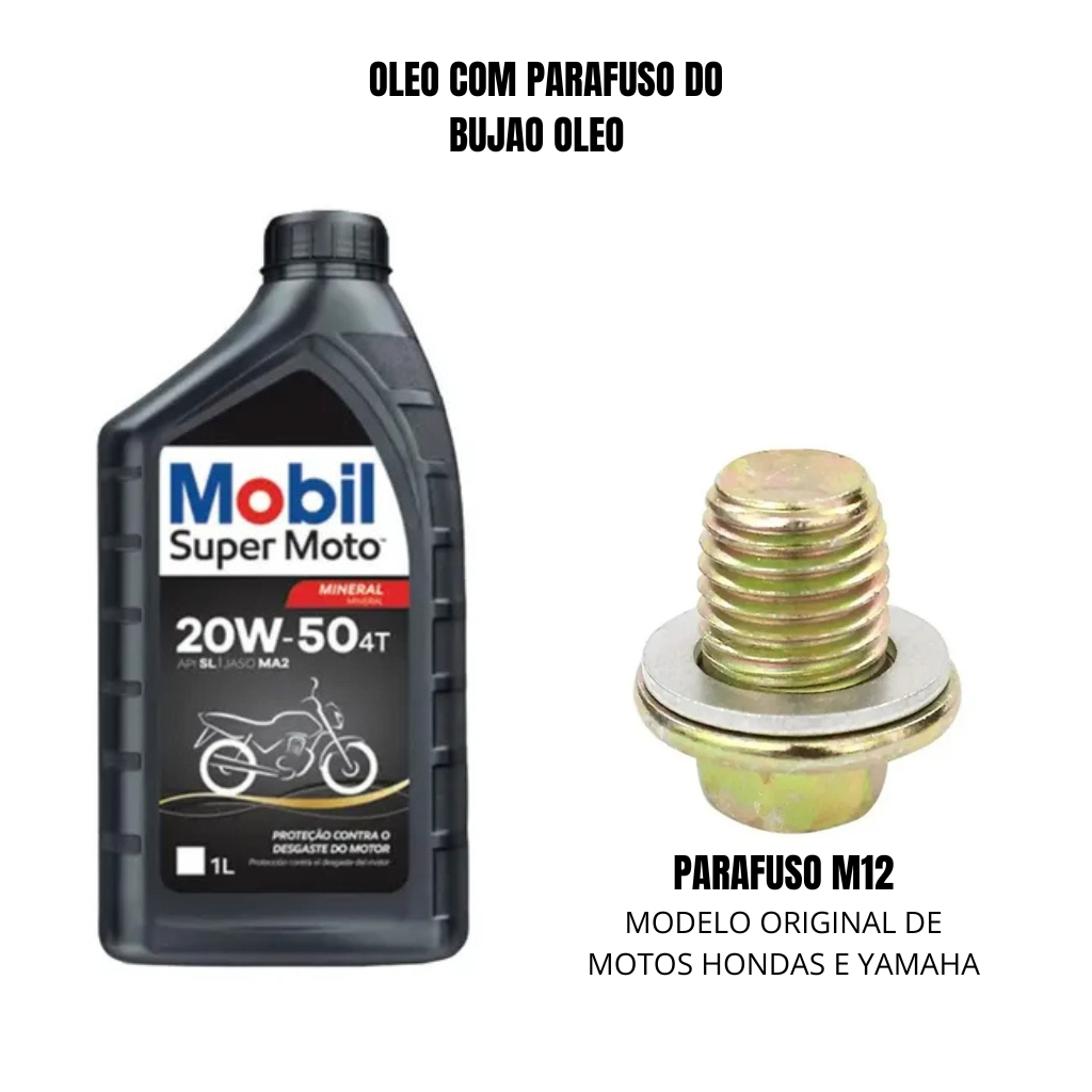 OLEO MOBIL 20W50 MINERAL COM PARAFUSO DE BUJAO M12 PARA MOTO