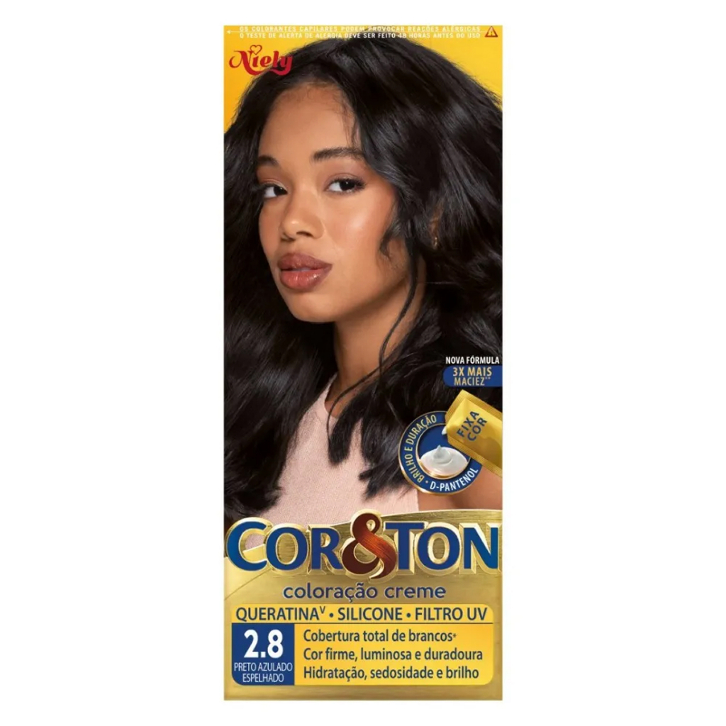 Tinta De Cabelo Cor&Ton Niely Preto Azulado Espelhado 2.8 em Oferta na Shopee