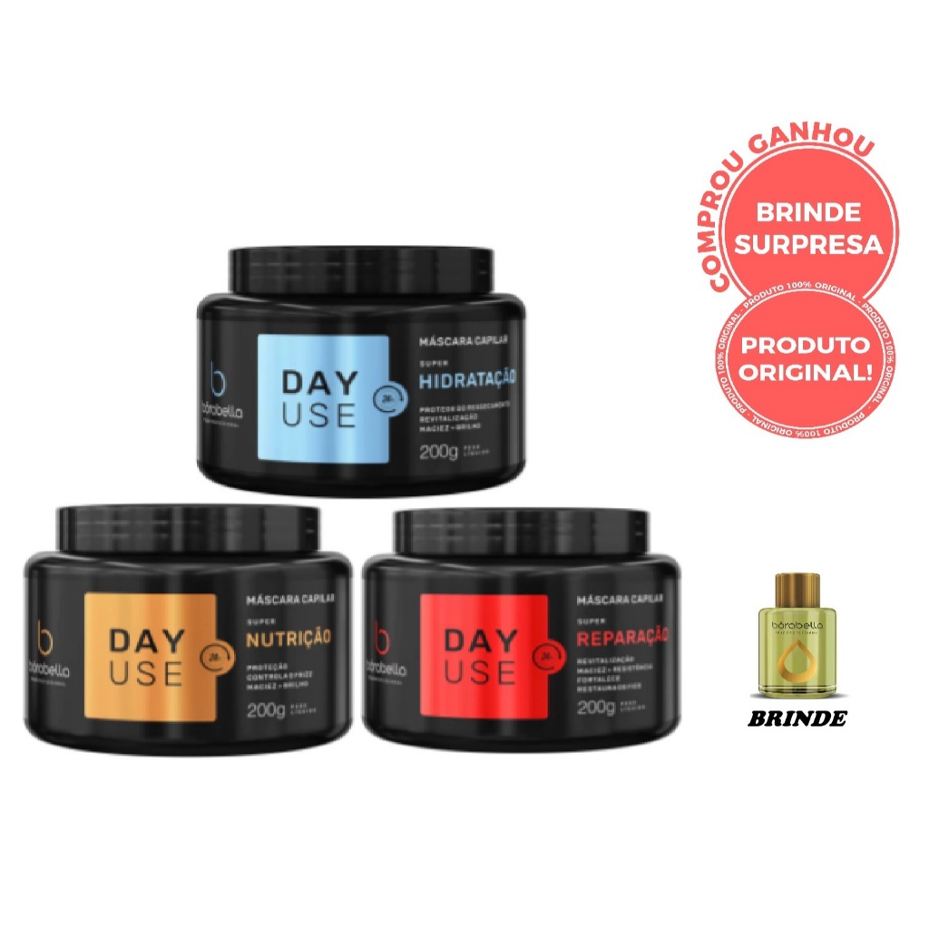 Borabella Combo Estouro Cronograma Máscaras Day Use Home Care Hidratação+Nutrição+Reparação 3x200grs