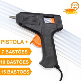 Kit Aplicador pistola de cola quente pequena bivolt (110v e 220v) 10w  7 10 OU 15 bastões de cola em Oferta na Shopee