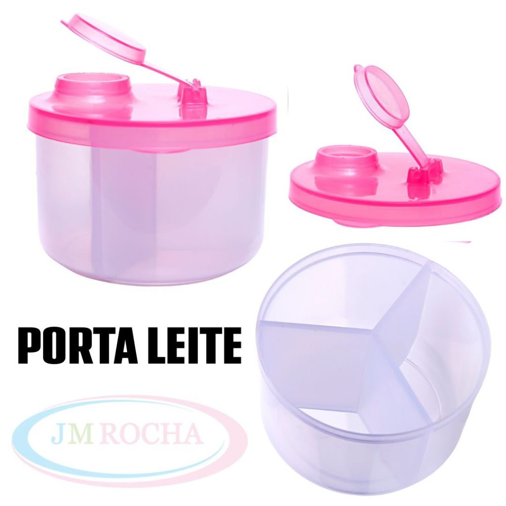 Porta Leite em Pó Triplo com Tampa – Azul ou Rosa | Ideal para Viagem, Passeios e Rotina do Bebê