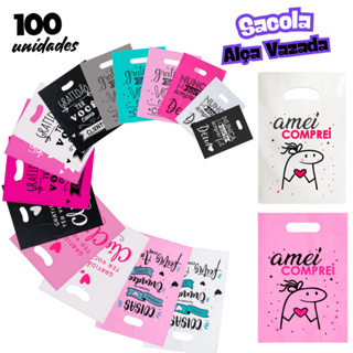 100 Sacolas Boca de Palhaço P, M e G Personalizada Gratidão Ter você como Cliente Sacolinha Plástica 20x30, 30x40 e40x50 em Oferta na Shopee