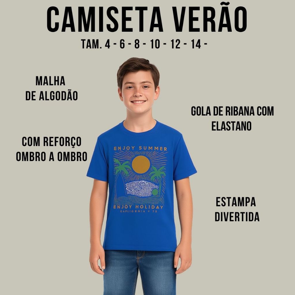 Camiseta Infantil Menino Estampada Camisa Manga Curta 100% Algodão Blusa Juvenil 3205-A