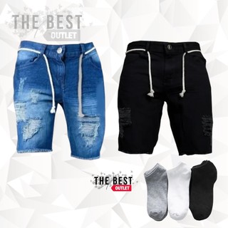 Kit com 2 Shorts Jeans Masculino Moda Verão Bermuda de Alto Padrão + Meia