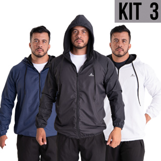 Kit 3 Jaqueta corta vento repelente á água capuz forrado bolso lateral reforçado casual ou treino em Oferta na Shopee