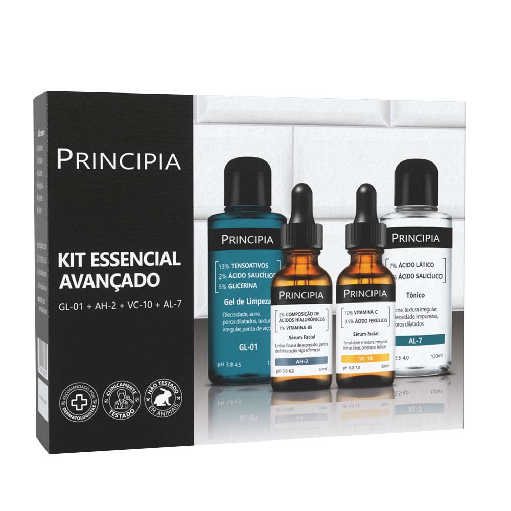 Kit Essencial Avançado GL-01 + AL-7 + AH-2 + VC-10 Principia Skincare em Oferta na Shopee