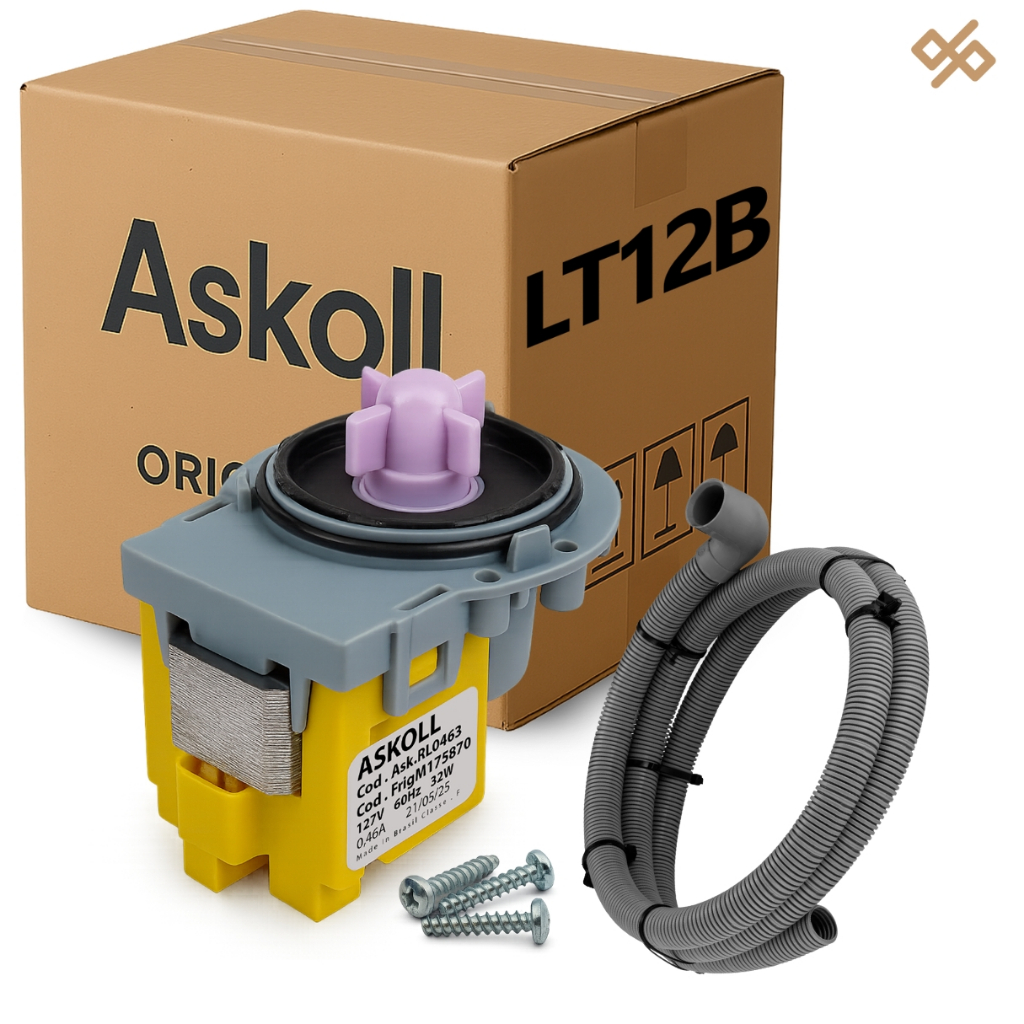 Kit Eletrobomba 127/220v + Mangueira Bocal Curvo Electrolux Para Lavadora Lt12b