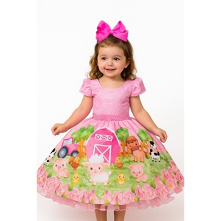Vestido Infantil da Fazendinha Temático Animais Festa Luxo Rosa Rodado em Oferta na Shopee