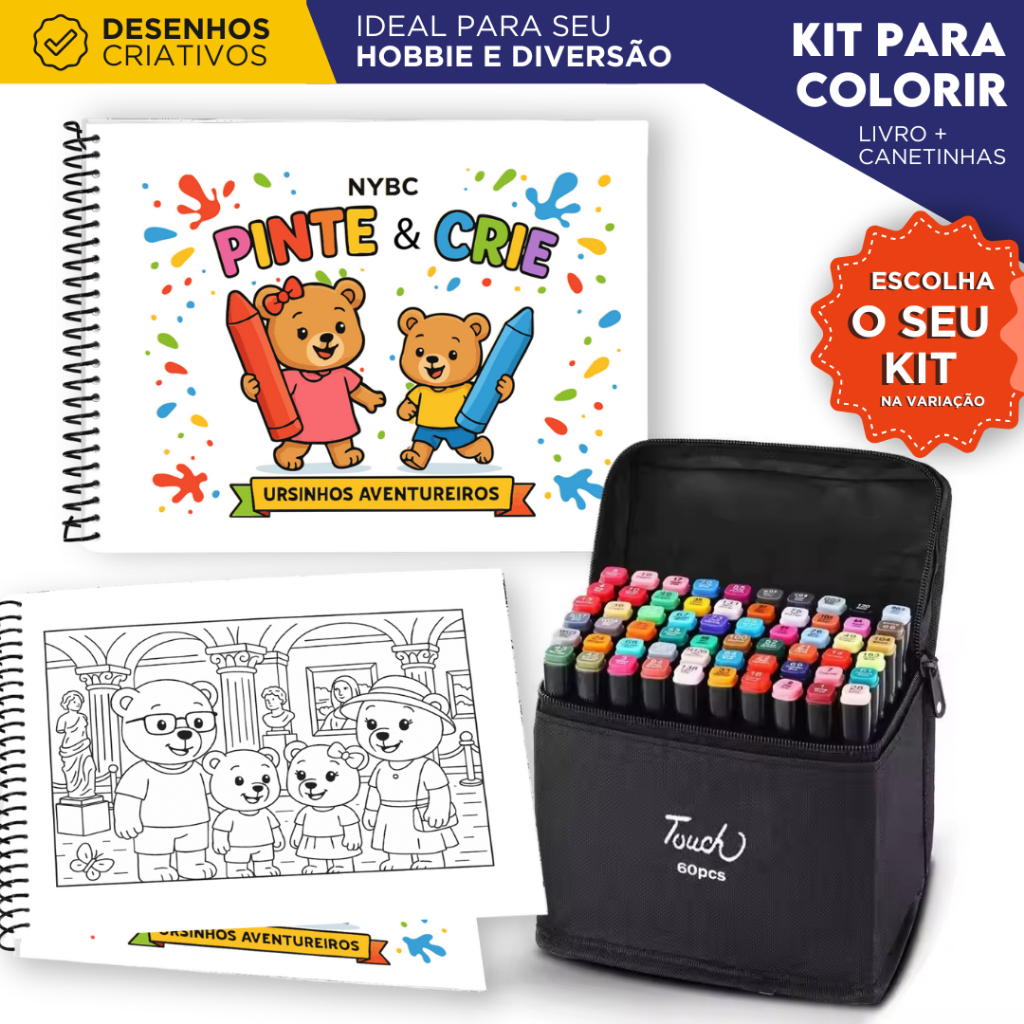 Livro Para Colorir Infantil Personagens Ursinhos Aventureiros + de 50 Desenhos Criativos - Nybc