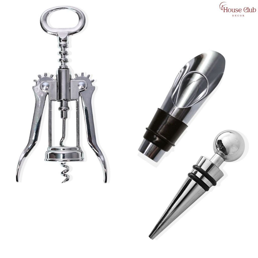 Kit Vinho Completo Metal Saca-Rolhas Dosador Rolha 3 Peças Sua Degustação Perfeita