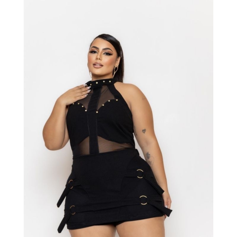 CONJUNTO CROPED+SHORT SAIA MODA PLUS SIZE FEMININA REF 30 tule