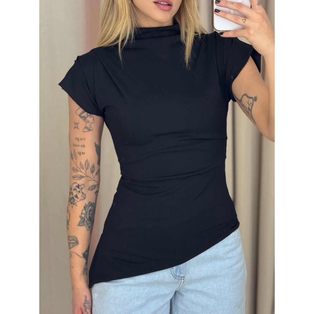 Blusa Feminina Assimétrica Ribana Canelada  Básica e Moderna Conforto e Estilo Verão 2026 em Oferta na Shopee