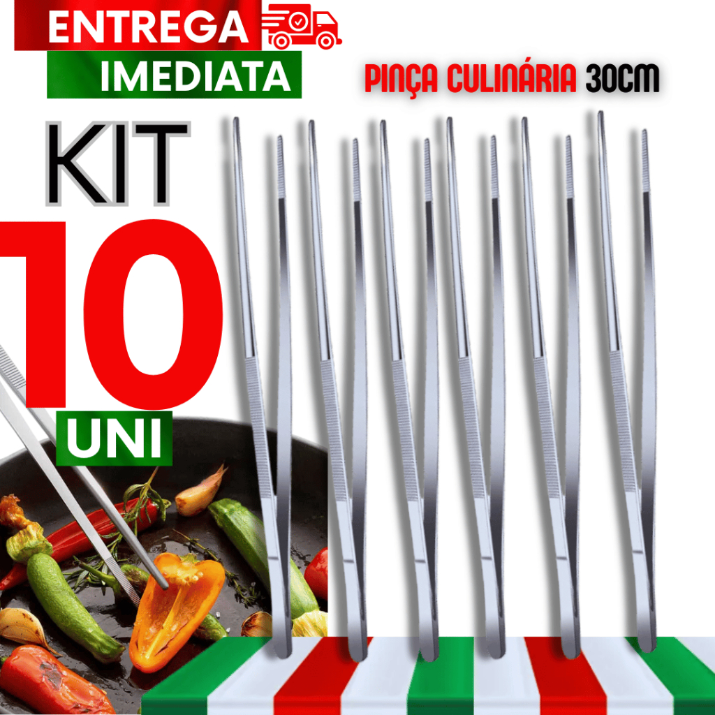 Combo 10 Pinça Culinária em aço inox Variáveis Utilidade para sua cozinha Resistencia e Durabilidade