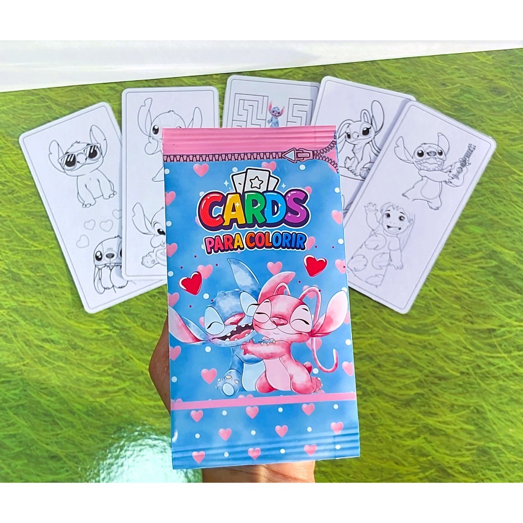 Cards de Colorir - Kits de Colorir - Stitch E Angel - Lembrancinhas de Aniversário - Papelaria Personalizada