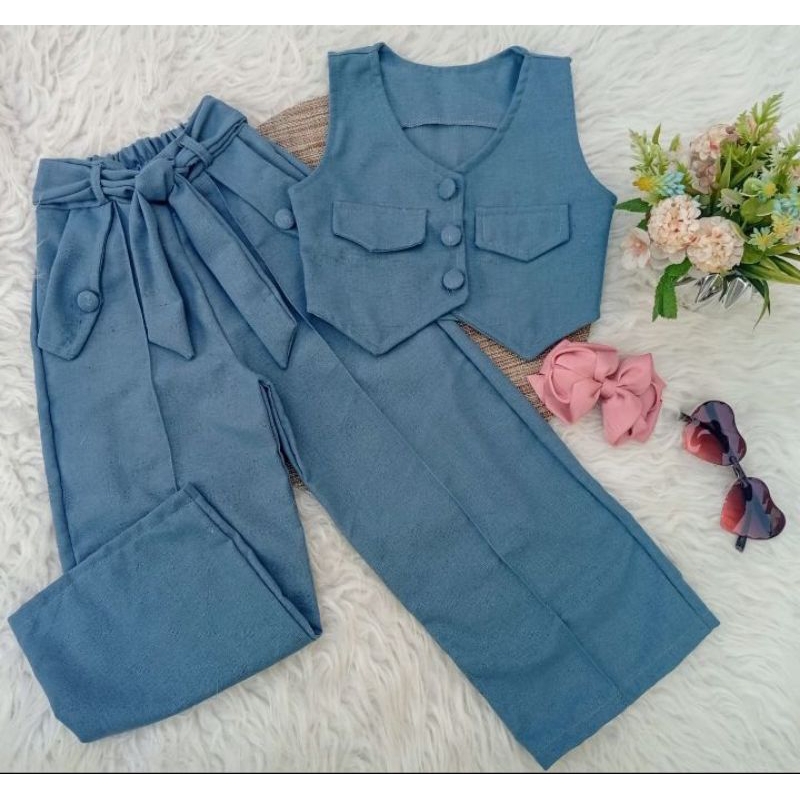 CONJUNTO COLETE CALÇA PANTALONA LINHO MODA INFANTIL E JUVENIL MENINA FEMININA