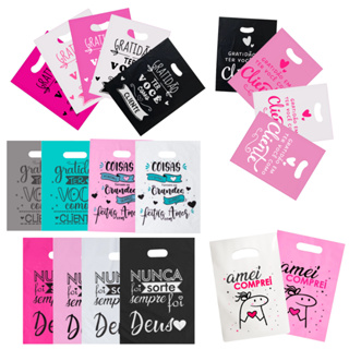 50 Sacola Boca de Palhaço Personalizada P, M e G Diversas Estampas Sacolinha Alça Vazada Frase Gratidão, Nunca foi Sorte em Oferta na Shopee