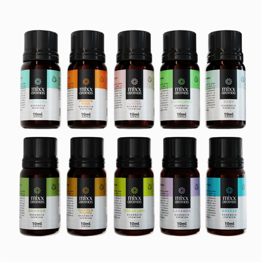 KIT 10 ESSENCIA MIXX AROMAS AS MAIS VENDIDAS A BASE DE OLEO 10ML