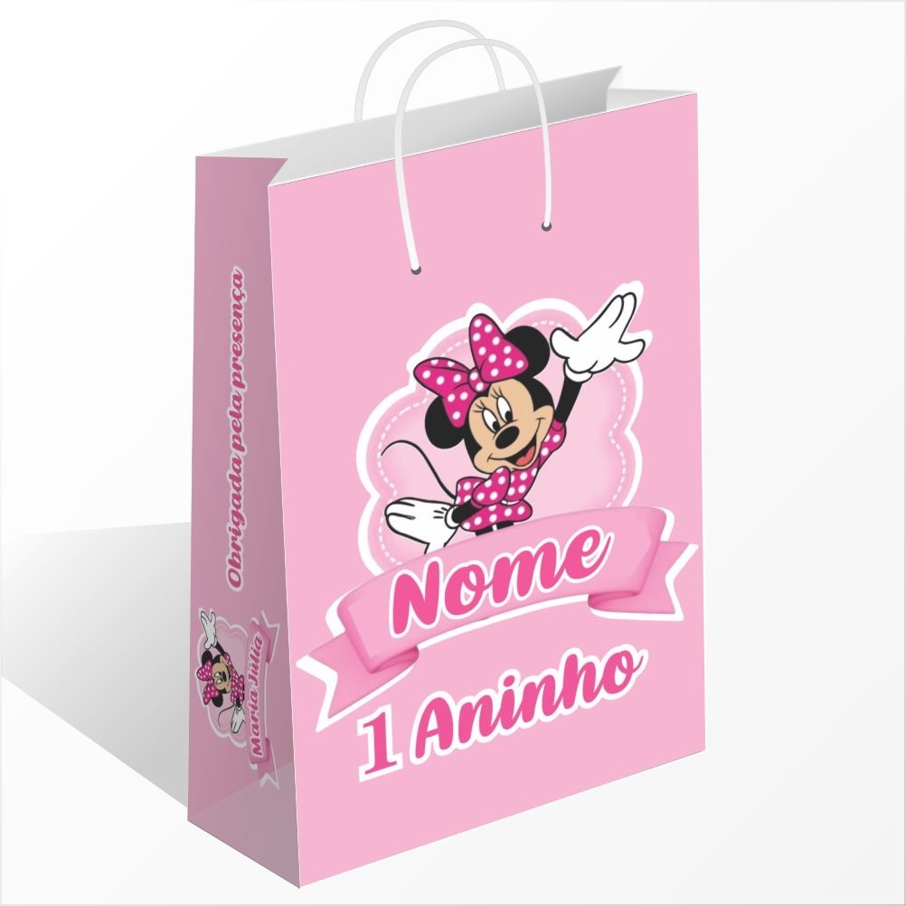 Sacolinha Personalizada Minnie Rosa Personalizada com Nome Sacolinha Surpresa Lembrancinha de Festa