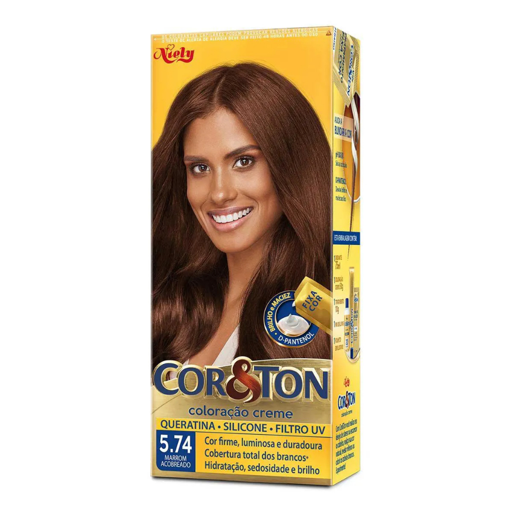 Tintura Cor&Ton Niely Mini kit 5.74 Marrom Acobreado em Oferta na Shopee