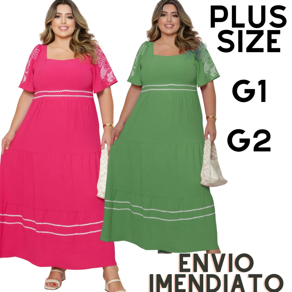 Vestido Feminino Plus Size Longo Luxo Manga Estampado Duna Premium Forrado G1 G2 em Oferta na Shopee
