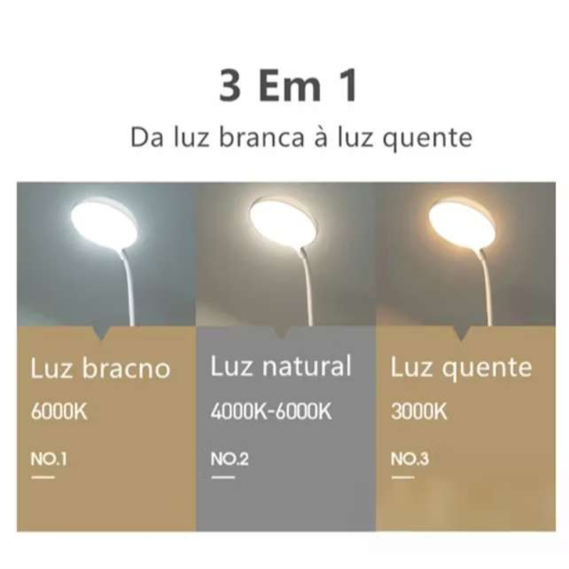 Luminária de Mesa LED Multifuncional 3 Níveis Brilho USB Proteção Ocular com Suporte Celular