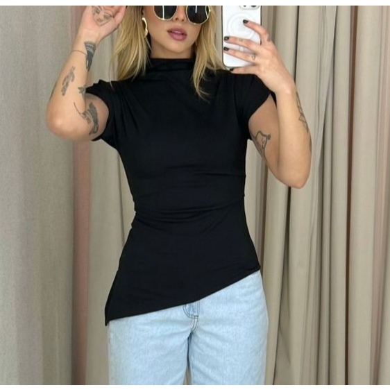 Blusa Blusinha Feminina Assimétrica Ribana Canelada, Básica, Moda Luxo, Chic e Confortável em Oferta na Shopee