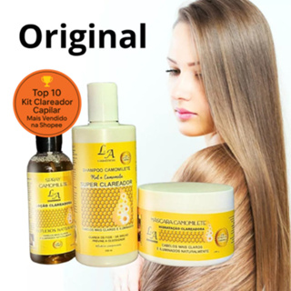 Kit Camomilete Super Clareador Mel e Extrato de Camomila L&A Cosméticos 2x300g 1x120ml em Oferta na Shopee