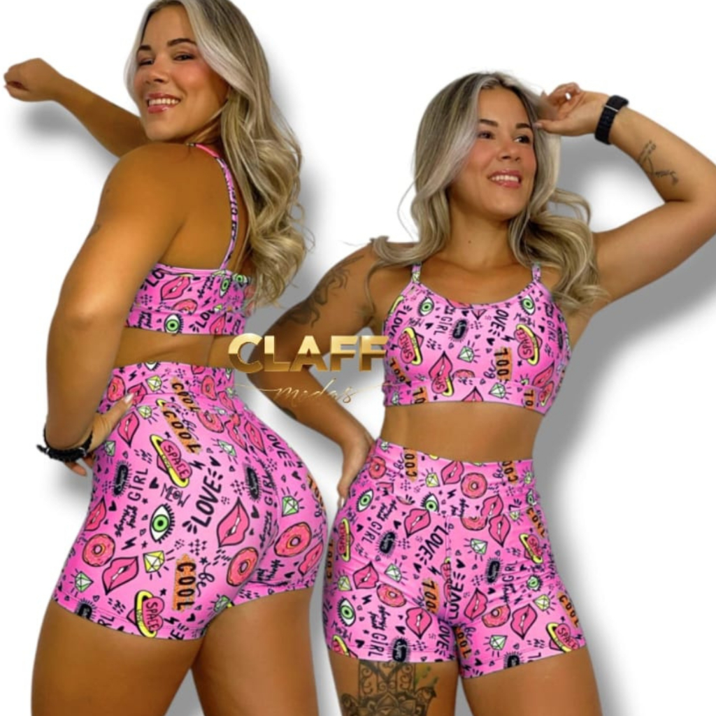Conjunto Academia Short Cintura Alta e Top Fitness em Oferta na Shopee