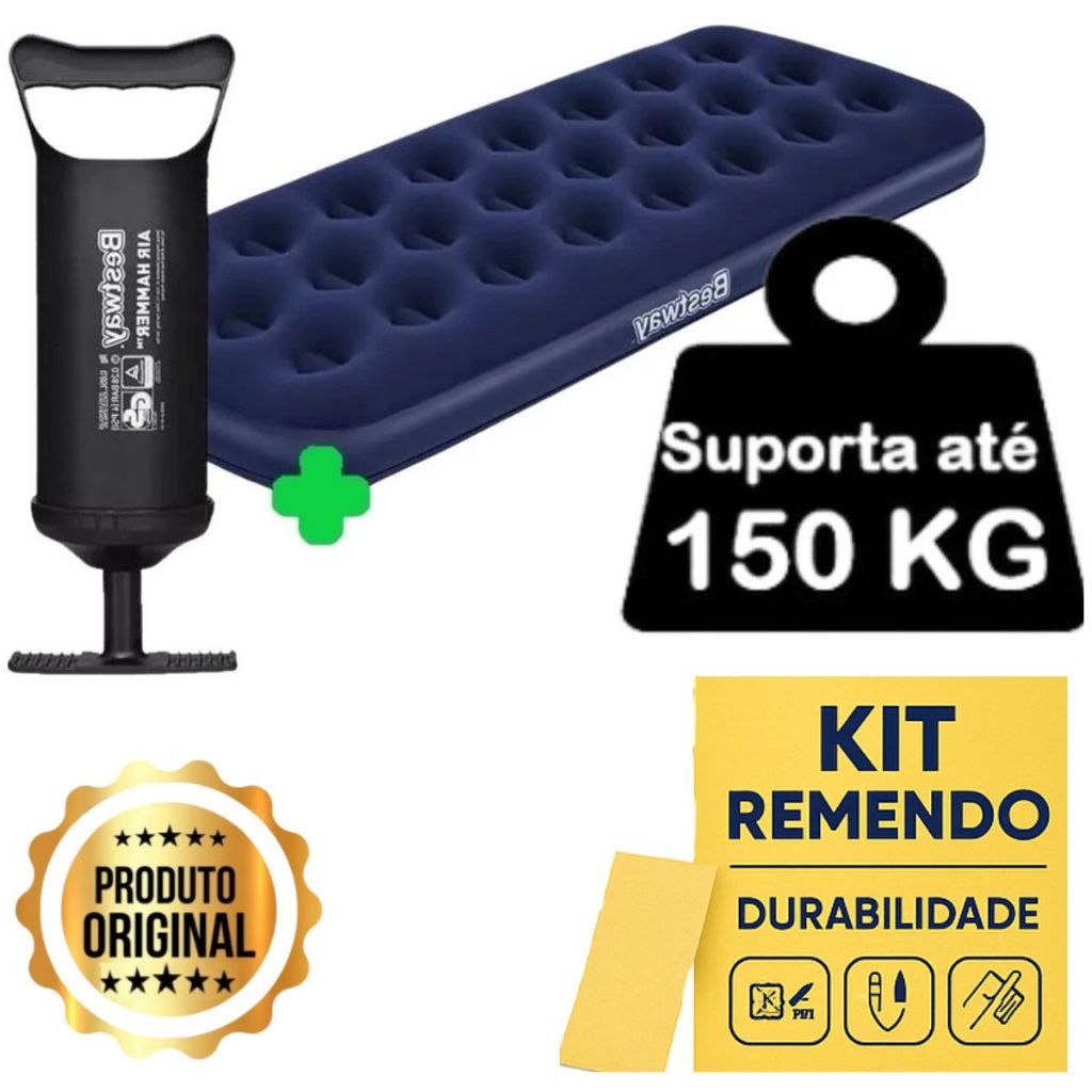Colchão Inflável Solteiro + Bomba Inclusa - Suporta 150kg - Perfeito para Viagens