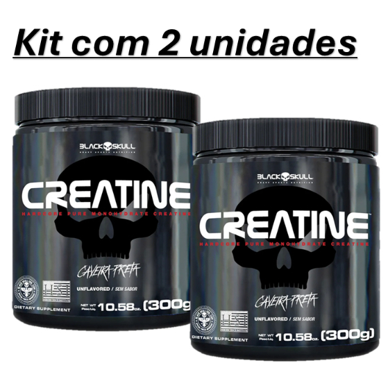 2x Creatina Monohidratada Pura Pote 300g - Black Skull