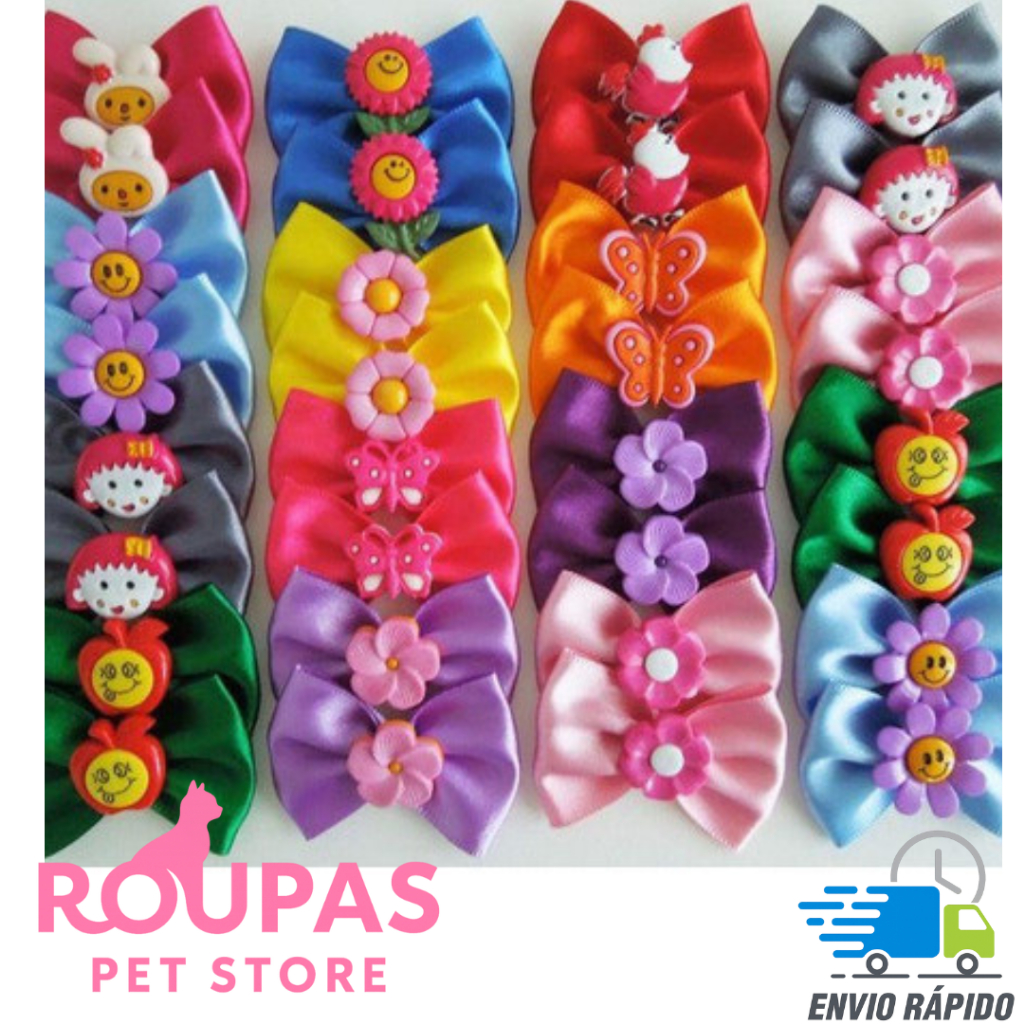 Kit 40 Lacinhos Pet Tam M, Para Banho E Tosa, Pet Shop Lacos Para Cachorro