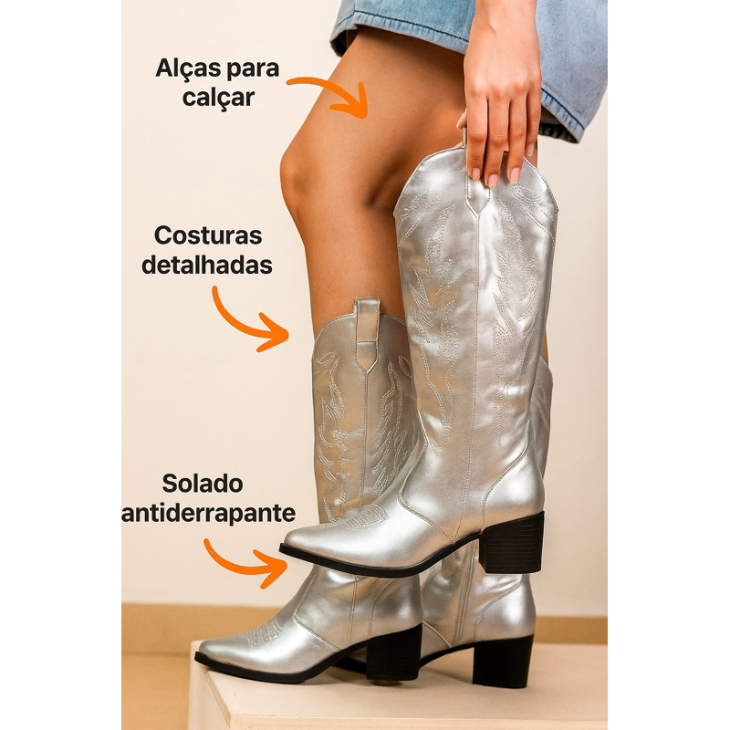 Bota Texana Feminina Western Cano Longo Country Tendencia