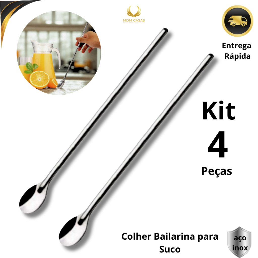 Colher Bailarina para Sucos e Drinks Colher Longa Multiuso Aço Inox 30,5 cm Grande em Oferta na Shopee