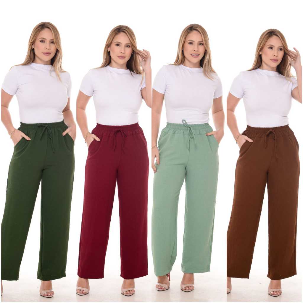 Calça Pantalona Feminina Tecido Duna com elastico na cintura calça flare folgadinha 2025