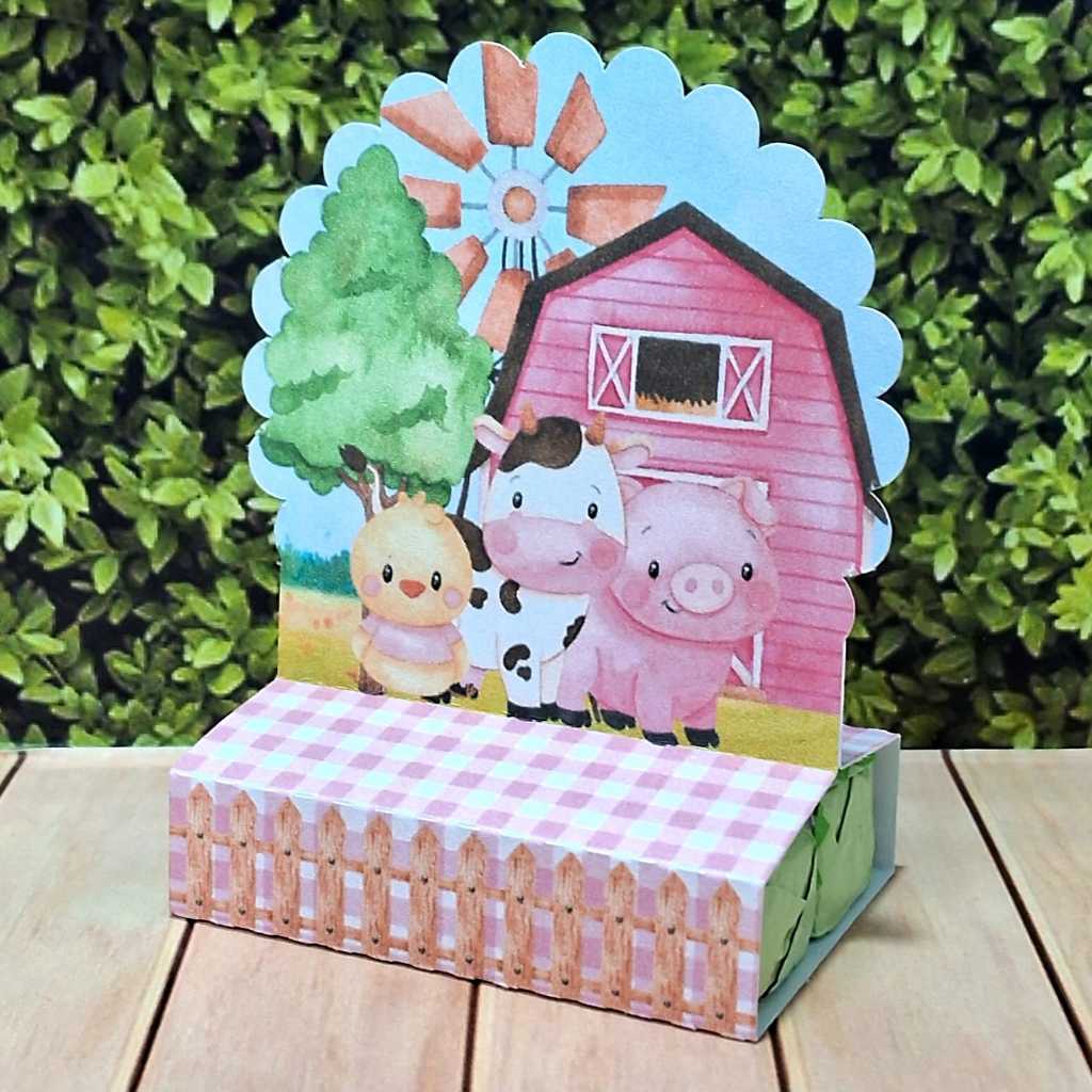 Porta Bis Personalizado para Lembrancinha de Festa, Aniversário Fazendinha Rosa Pegue e Monte