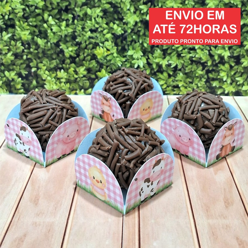 Forminhas 4 Pétalas Personalizada para Doces Brigadeiro, Aniversário, Festa Fazendinha Rosa