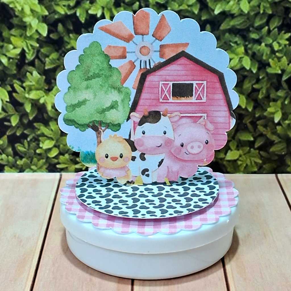 Aplique 3D em Pé, Tag Personalizada para Lembrancinha de Festa Fazendinha Rosa