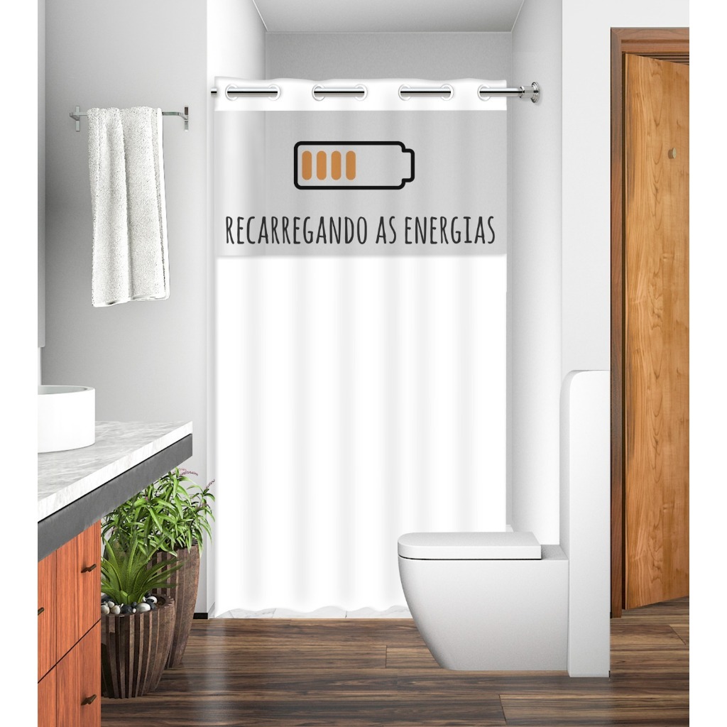 Cortina de Box Banheiro Chuveiro c/ Ilhos e Visor em PVC Plástico | Recarregando as Energias