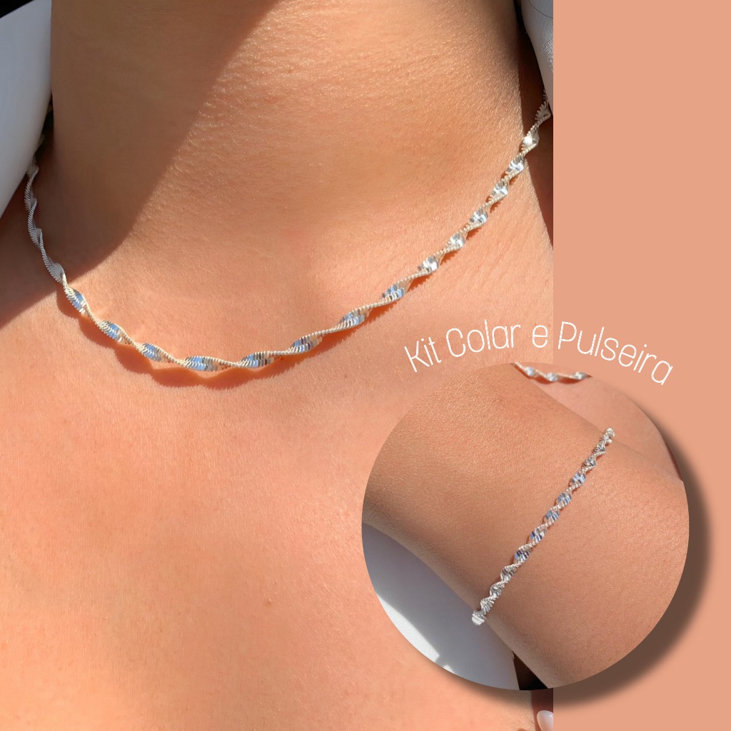Kit Conjunto Feminino Colar + Pulseira Prata 925  Elegante Leve Não Escurece em Oferta na Shopee