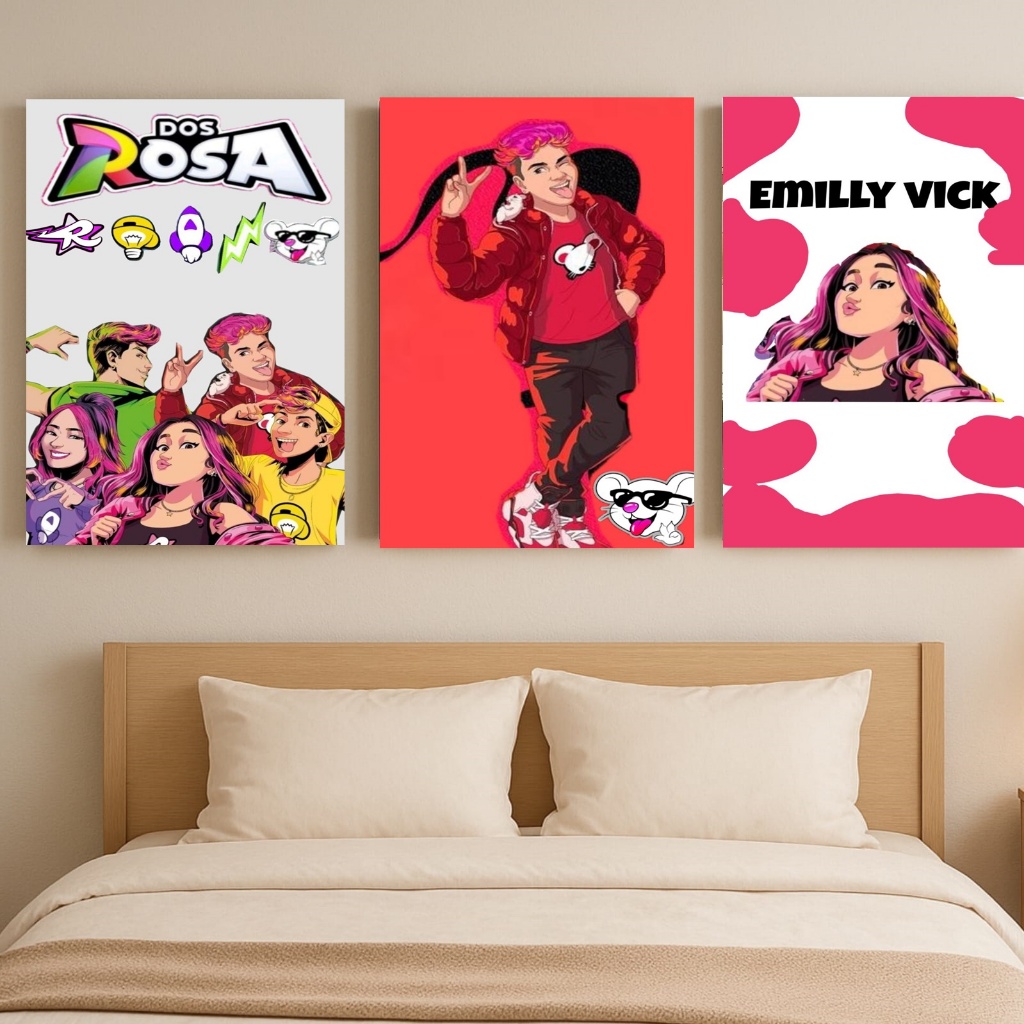 Quadros Grupo dos Rosas | Kit 3 Unidades MDF 20x28cm | Decoração de Parede Canal Famoso vick leozinho